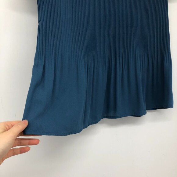 Pleione  Plisse Pleated V-neck Blouse In Slate Blue SP - Picture 6 of 16
